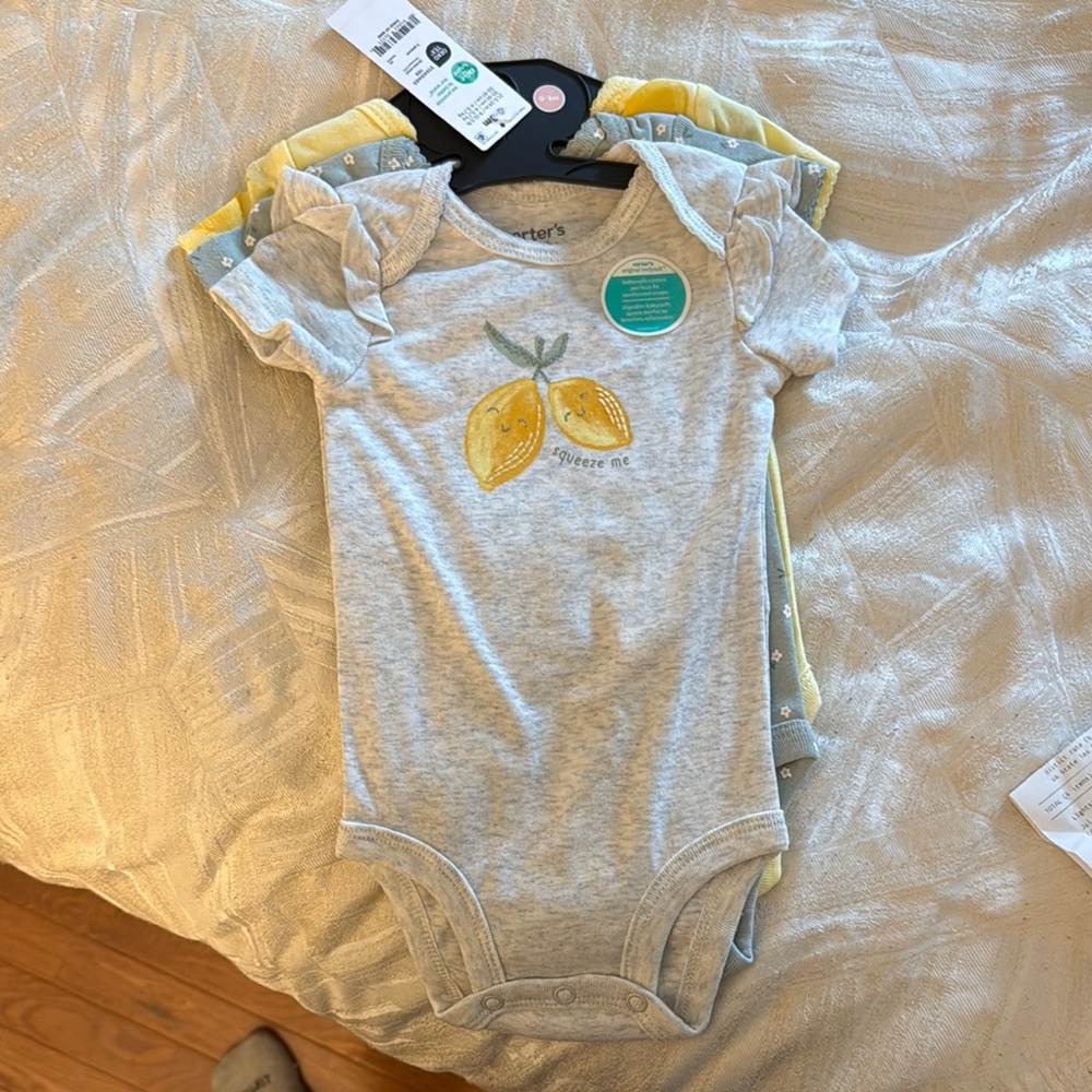 Carter's Gray and Yellow Lemon Print Baby Onesie